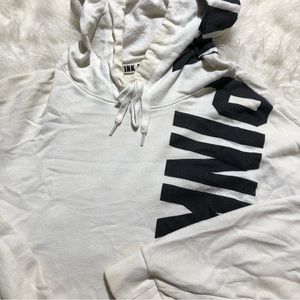 Cropped white pink Victoria’s Secret hoodie graphic hood white black Large L